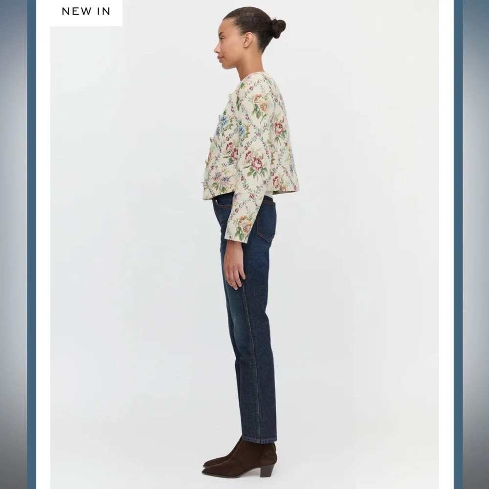 Hill House Home The Virginia Jacket in Tapestry Trellis Brocade Cream Pink Multi - Picture 4 of 8